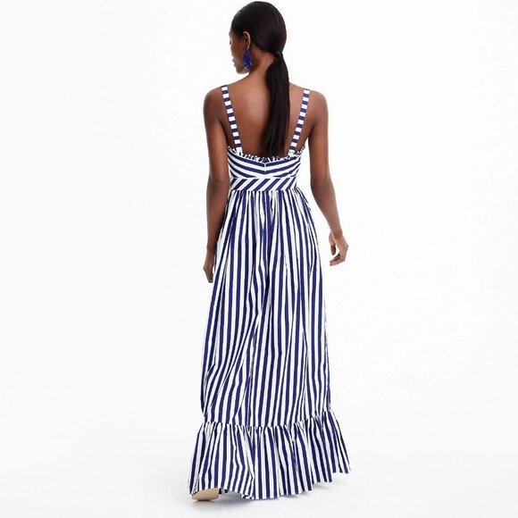 NWT J.Crew Striped Ruffle Maxi in White Deep Orchid Belted Cotton Tank Dress 14 - Picture 6 of 9